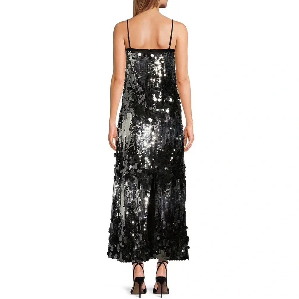 Le’ AL. X‎ Mixed Sequin Square Neck Sleeveless Spaghetti Strap Column Maxi Dress